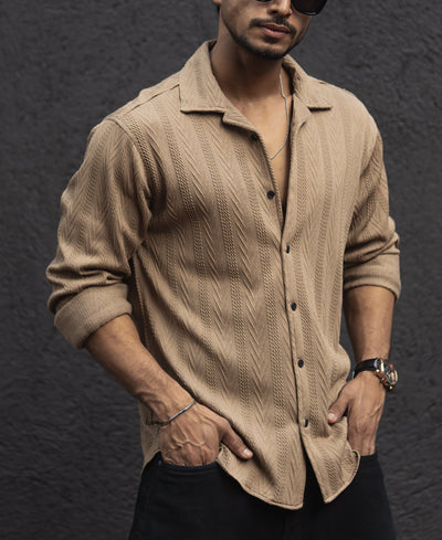 Beige Structured Regular Fit Shirt