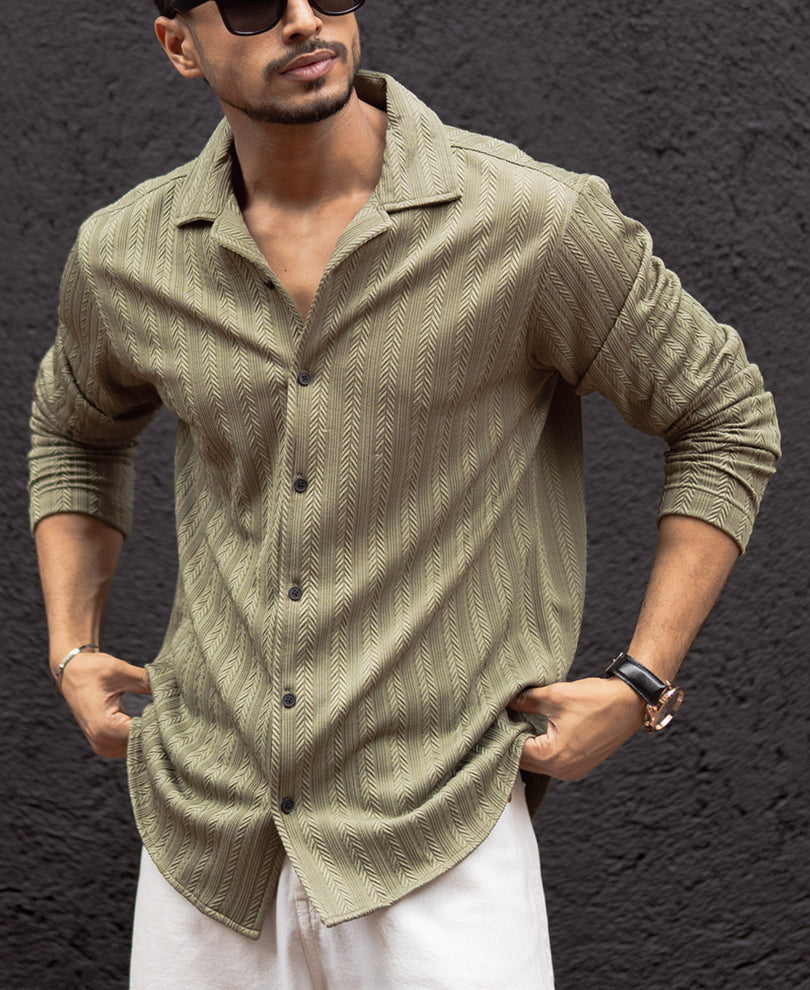 Olive Green Structured Full Sleeves Shirt