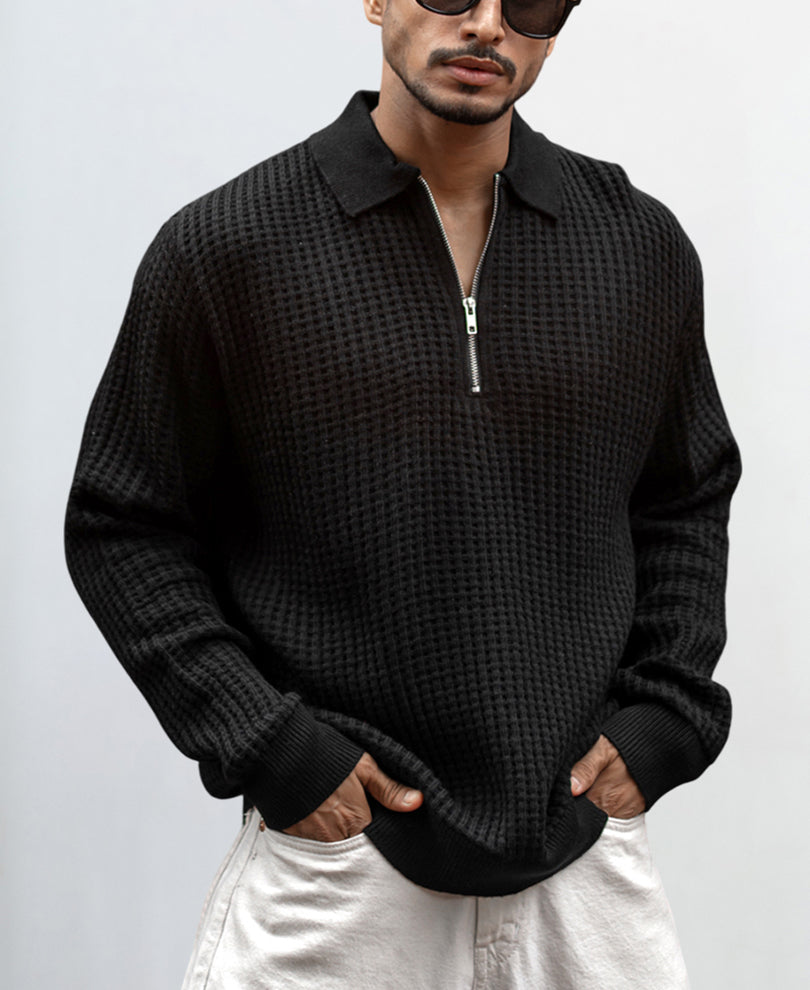 Black Knit Regular Fit Full Sleeves Tshirt