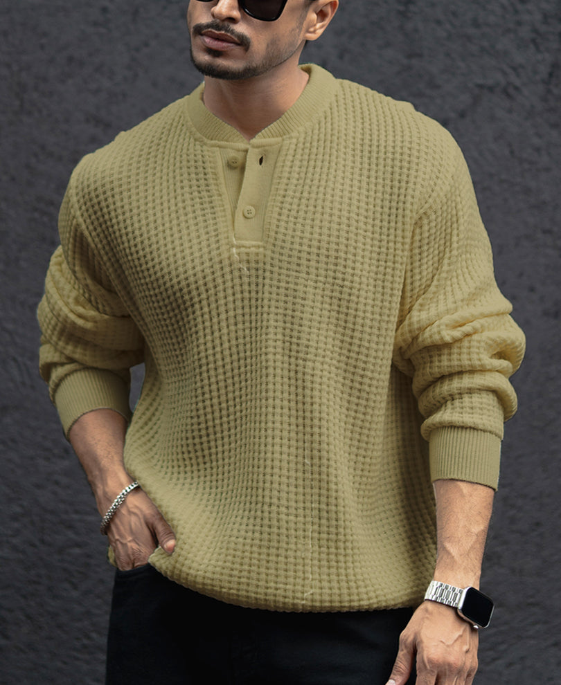 Olive Structured Full Sleeves T-Shirt