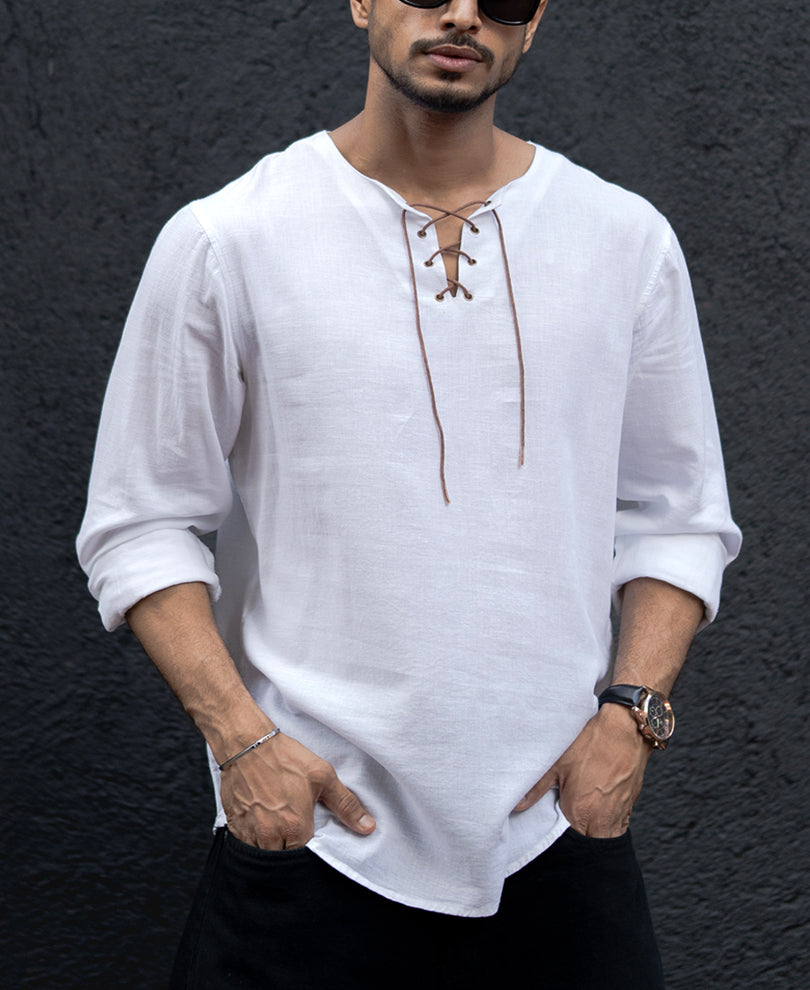 White Regular Kurta Style Full Sleeves Shirt