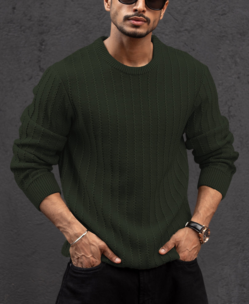 Green Regular Fit Structured Full Sleeves T-Shirt