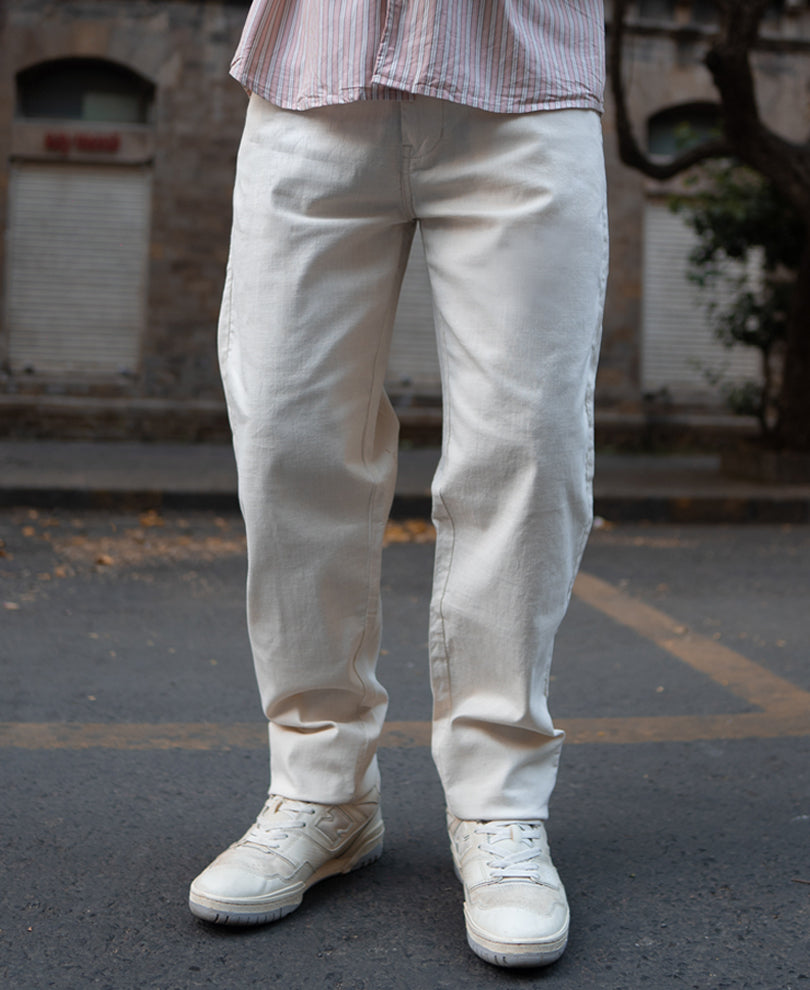 Cream Regular Fit Cotton Pant