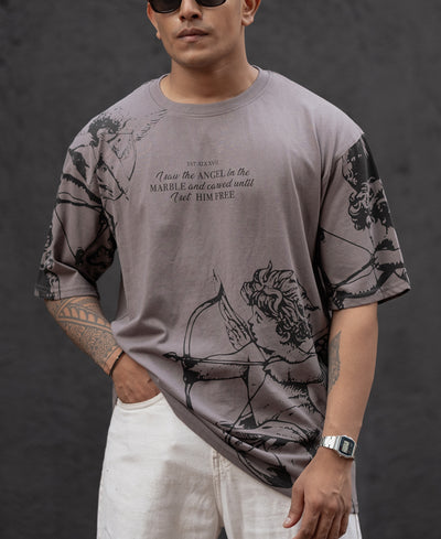 Grey Printed Oversized T-Shirt