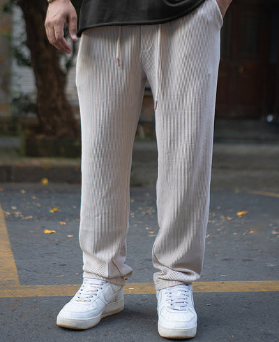 Light Beige Corduroy Regular Fit Track Pant