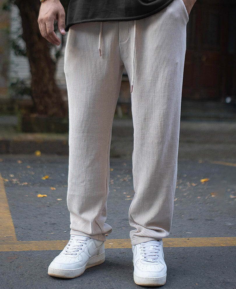 Light Beige Corduroy Regular Fit Track Pant