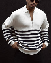 Off-White And Blue Regular Fit Full Sleeves Zip Sweatshirt