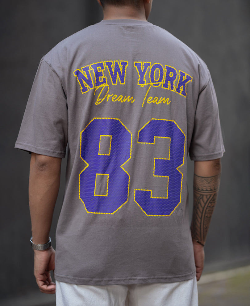 Grey 83 Print Oversized Half Sleeves T-Shirt