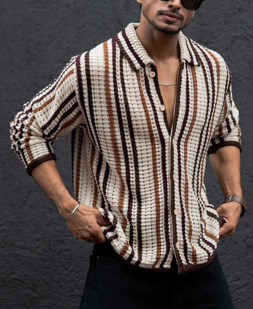 Multi Colour Stripes Regular Fit Full Sleeves Shirt