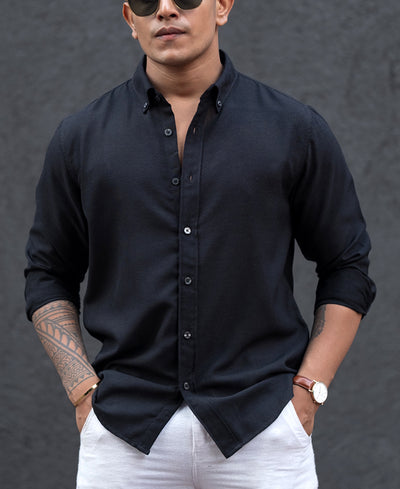 Black Plain Regular Fit Full Sleeves Shirt