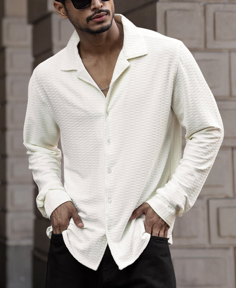 White Structured Full Sleeves Regular Fit Shirt