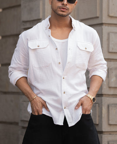 White Cotton Regular Fit Full Sleeves Shirt