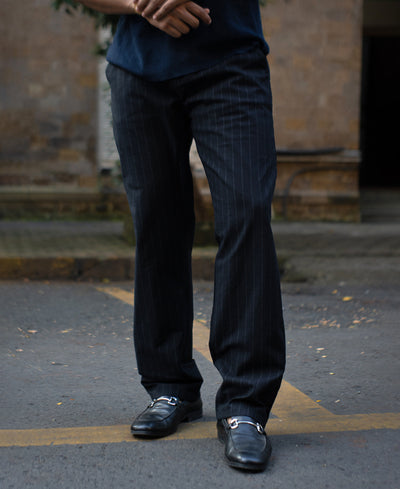 Black Stripe Regular Fit Cotton Pants