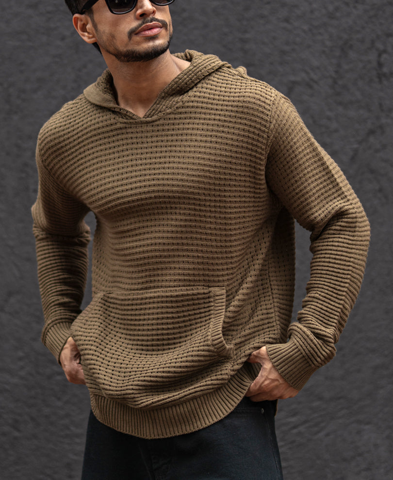 Dark Beige Knits Regular Fit Hoodie T-Shirt