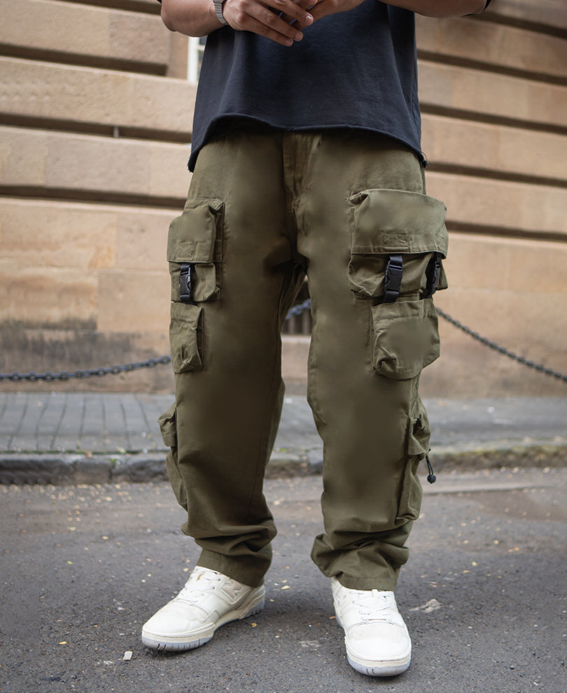 Olive Green Cotton Baggy Fit Cargo Pant