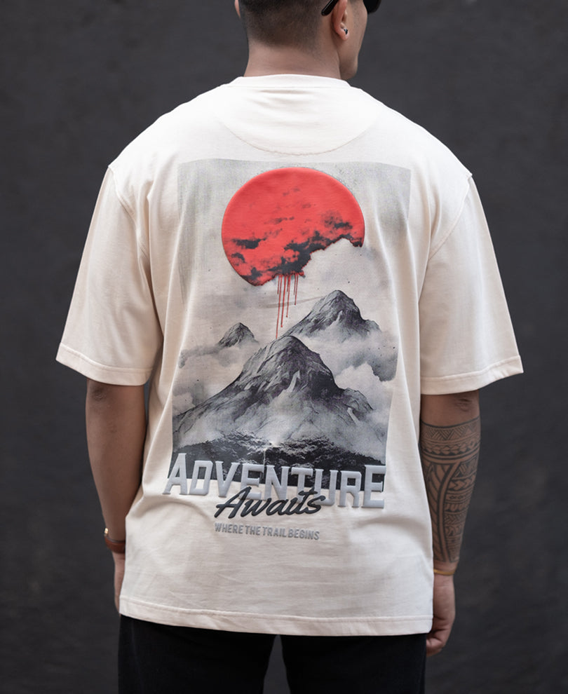 Light Fawn Printed Oversized Half Sleeves T-Shirt