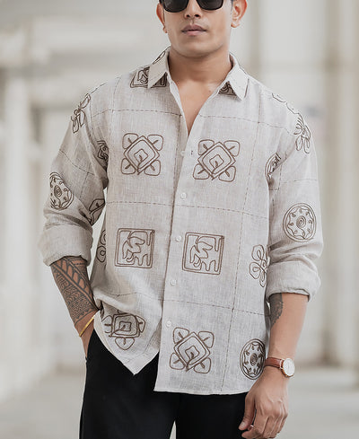 Green Embroidered Natural Shirt