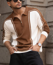 Brown-White Colour Blocked Polo T-Shirt