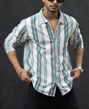 Off White And Blue Striped Regular Fit Full Sleeves Shirt