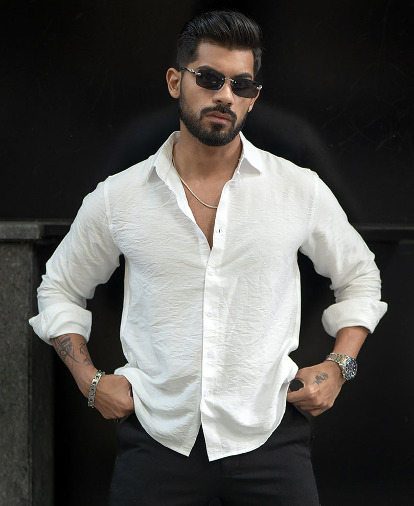 White Full Sleeves Regular Fit Shirt