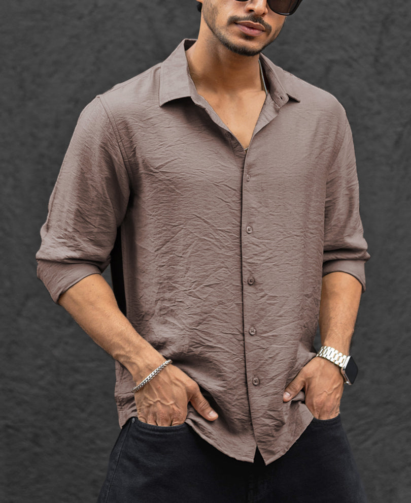 Coffee Plain Regular Fit Full Sleeves Shirt
