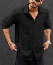 Plain Black Regular Fit Full Sleeves Shirt