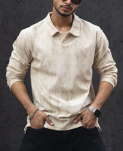 Cream Structured Regular Fit Full Sleeves T-Shirt