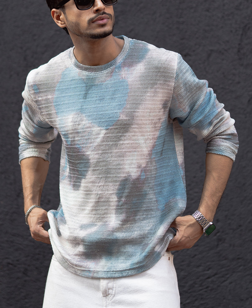 Multicolour Tie Dye Print Regular Fit Full Sleeves T-Shirt
