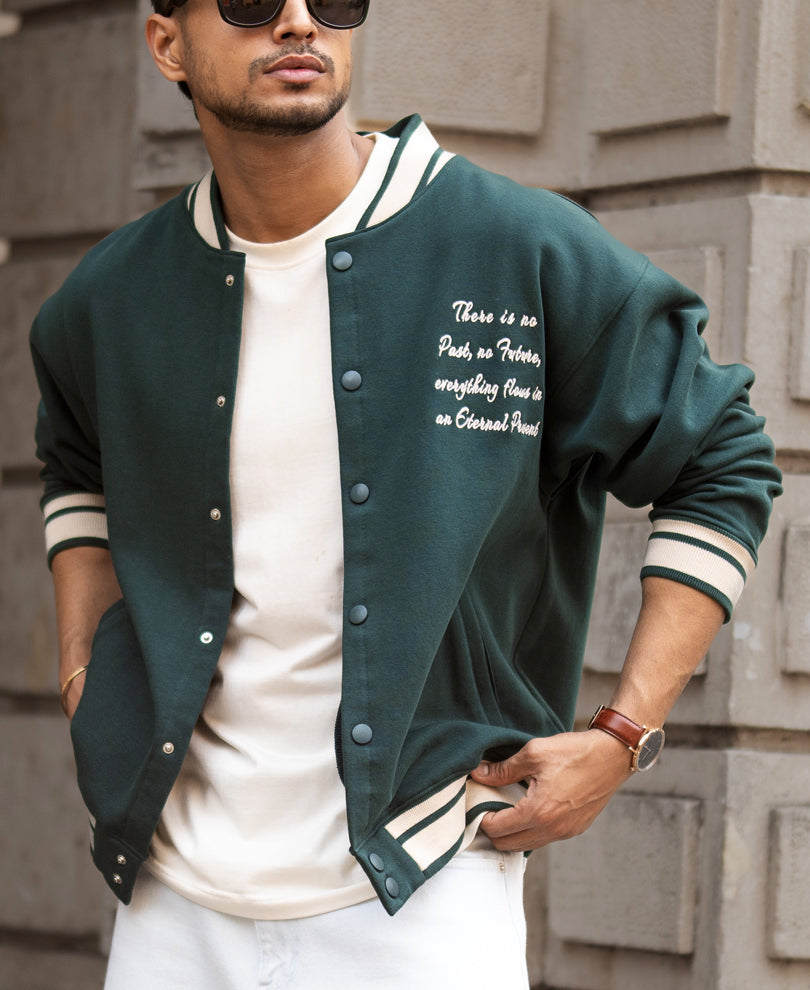 Pine Green Regular Fit Varsity Jacket
