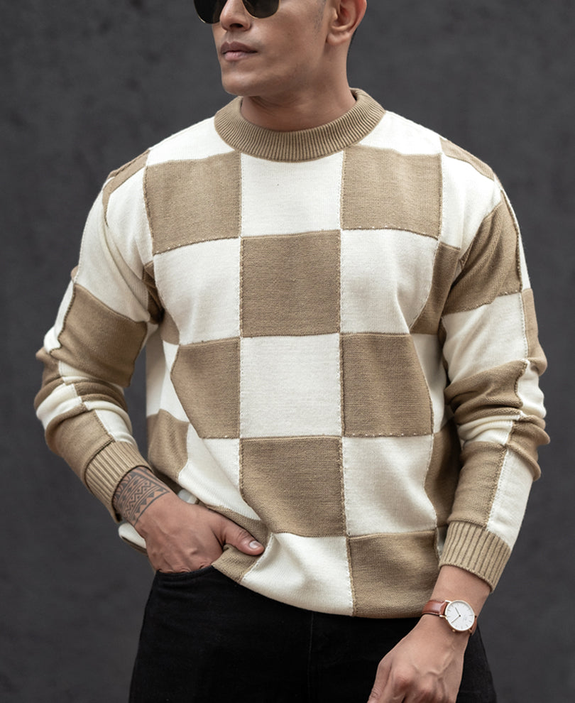 White Brown Regular Fit Full Sleeves T-Shirt