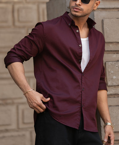 Basic Wine Regular Fit Full Sleeves Shirt