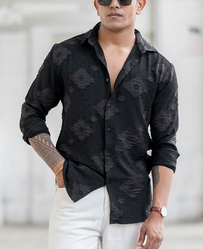 Black Geometric Jacquard Shirt