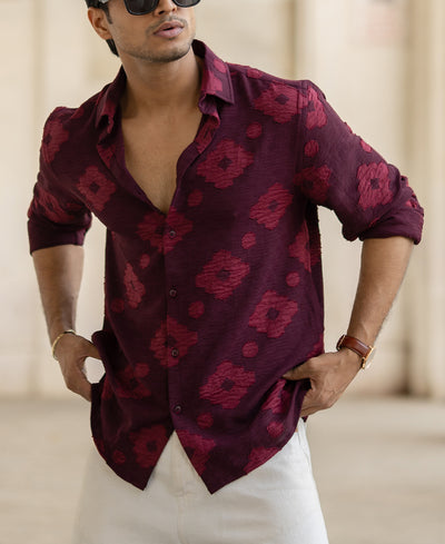 Wine Geometric Jacquard Shirt