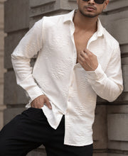 White Geometric Jacquard Shirt