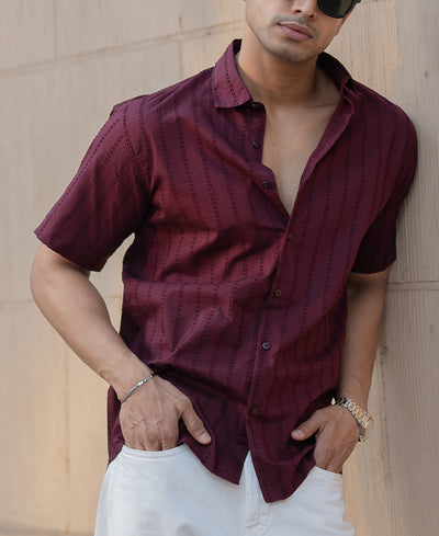 Wine Regular Fit Half Sleeves Shirt