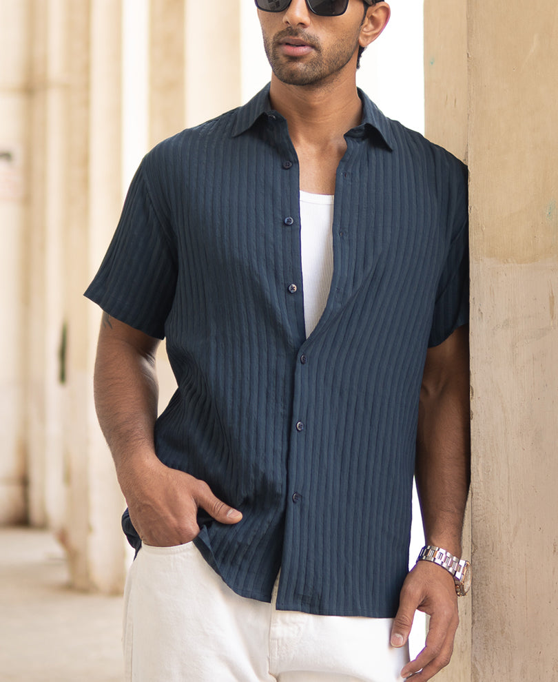 Navy Regular Fit Half Sleeves Shirt