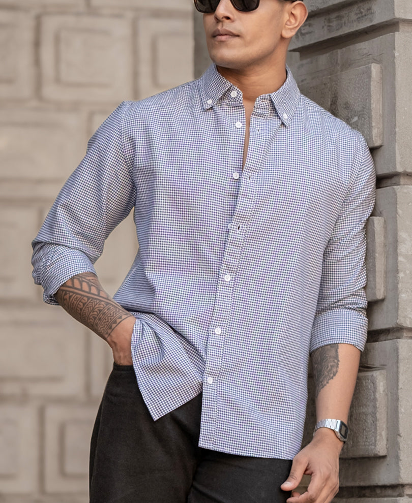 Navy Micro Check Lightweight Shirt