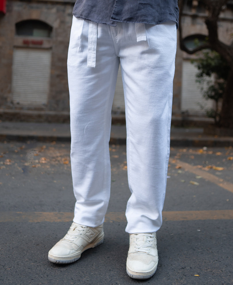 White Regular Fit Cotton Pant