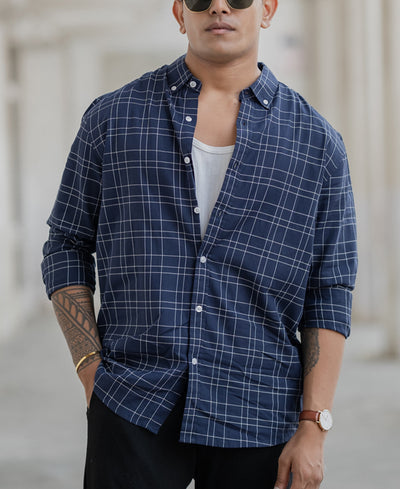 Blue Checked Full Sleeves Regular Fit Shirt