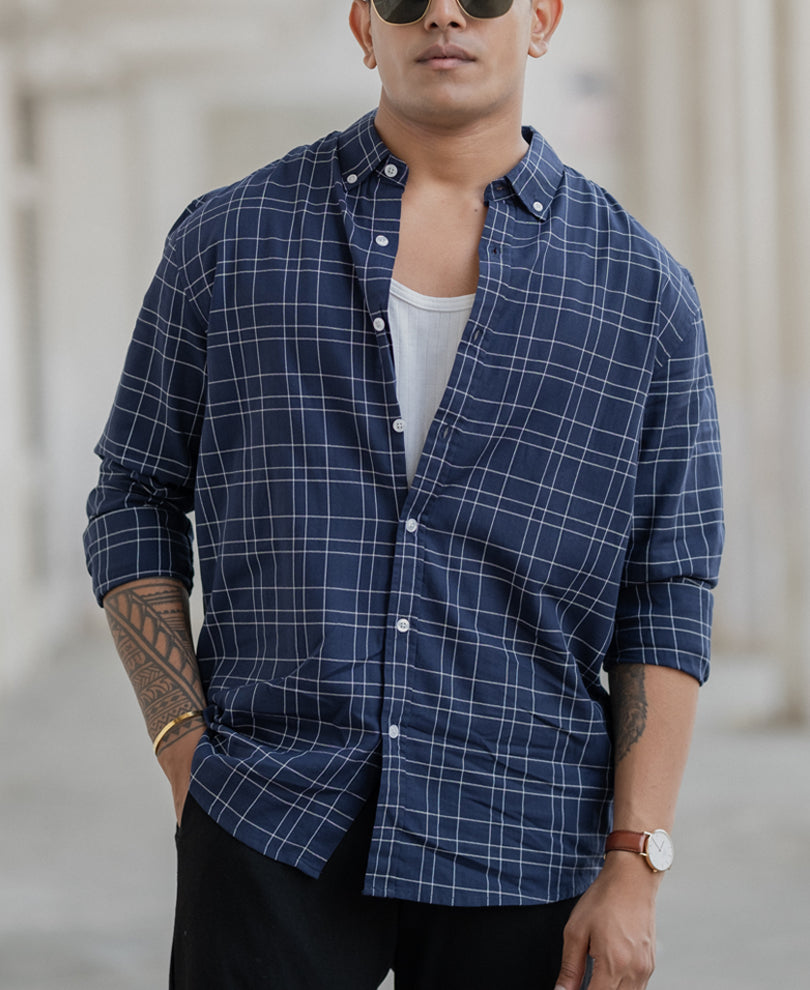 Blue Checked Full Sleeves Regular Fit Shirt