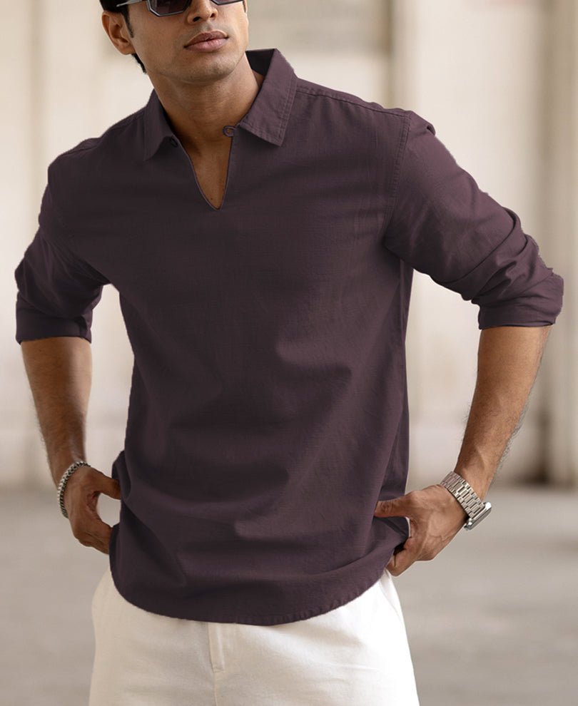 Maroon Kurta Style Regular Fit Full Sleeves Shirt