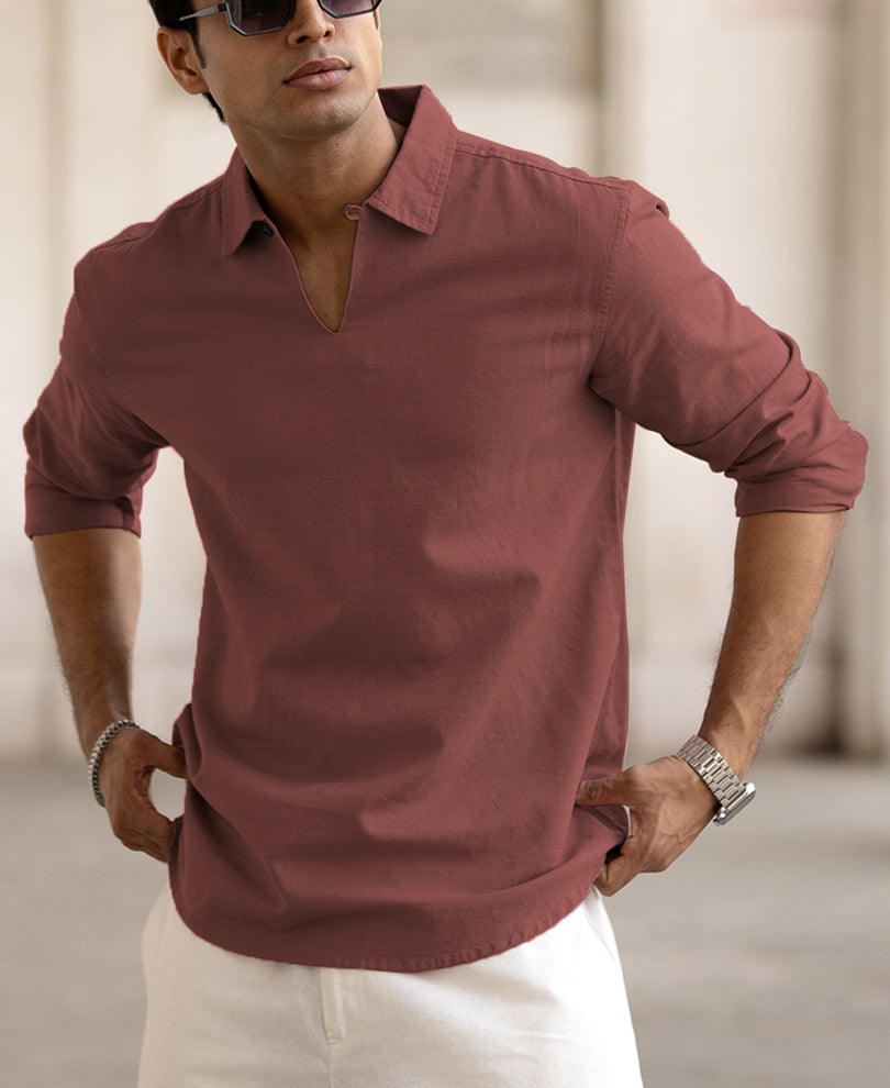 Red Kurta Style Regular Fit Shirt