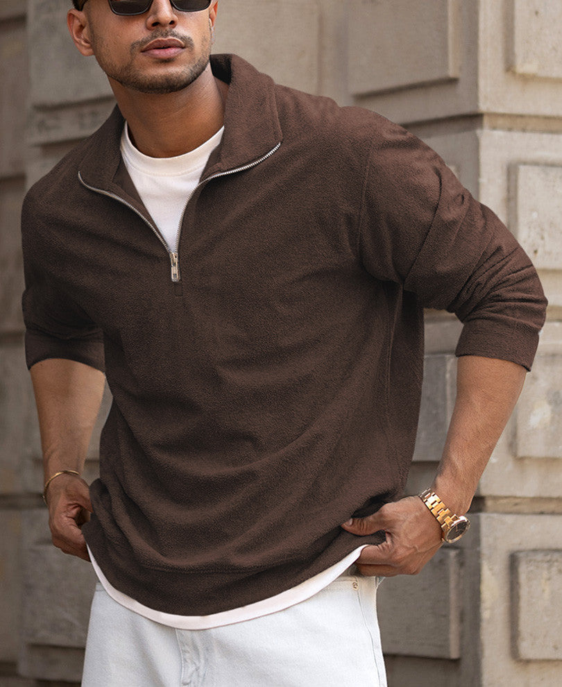 Brown Quarter Zip Polo T-Shirt