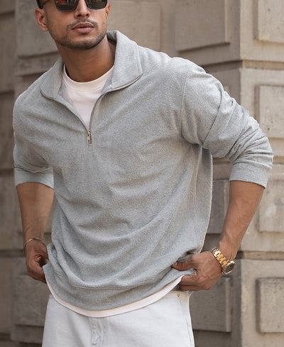 Grey Quarter Zip Polo T-Shirt