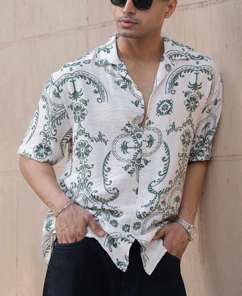 Green Structured Print Shirt