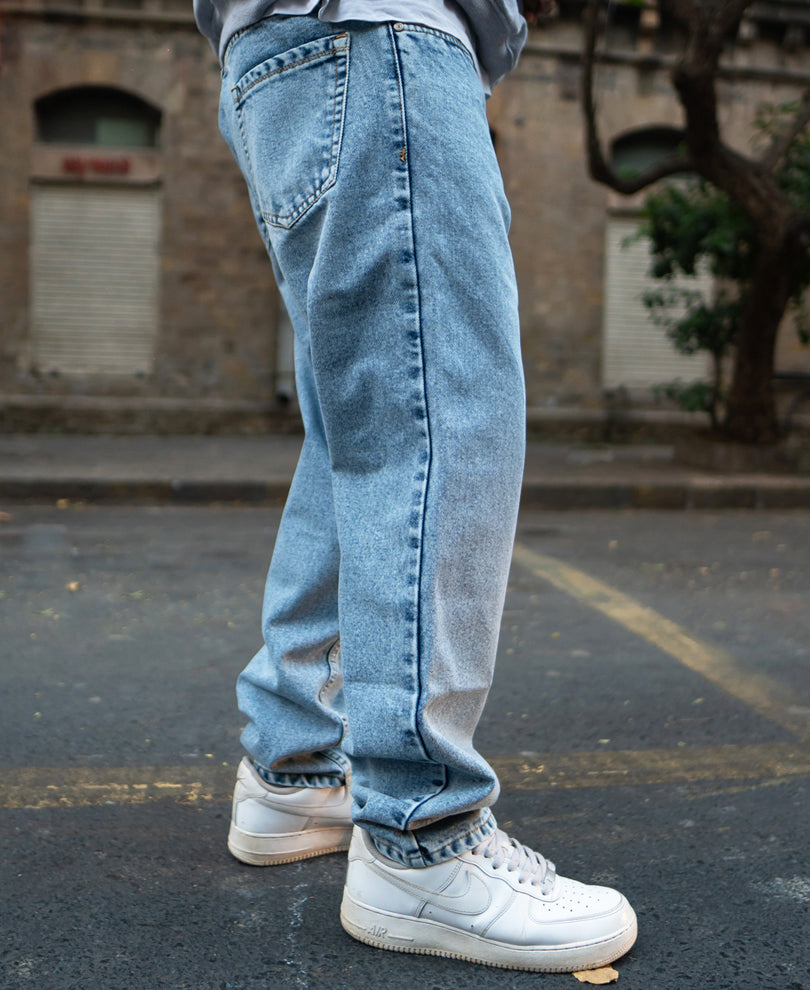 Light Blue Baggy Fit Basic Denim Jeans