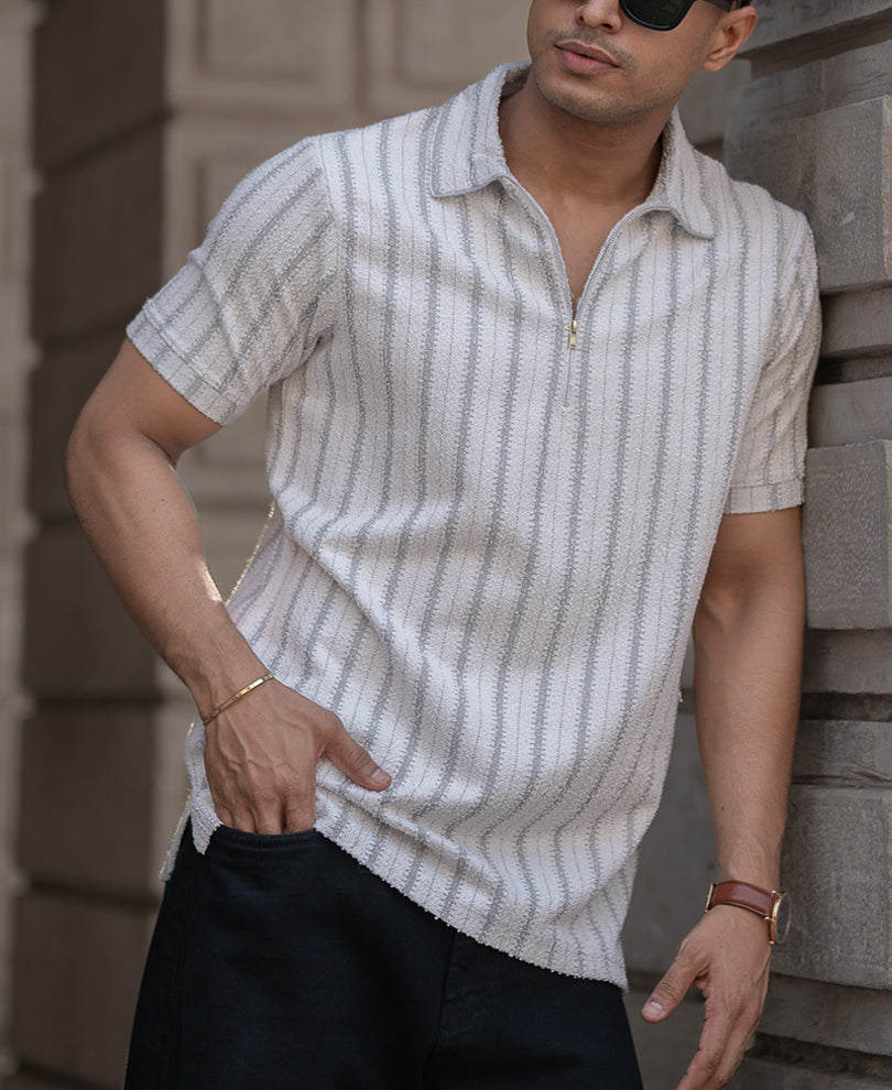 Grey Structured Stripe T-Shirt