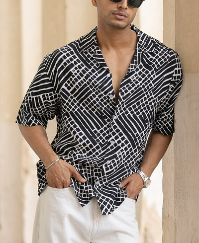 Black Printed Half Sleeves Oversized Shirt