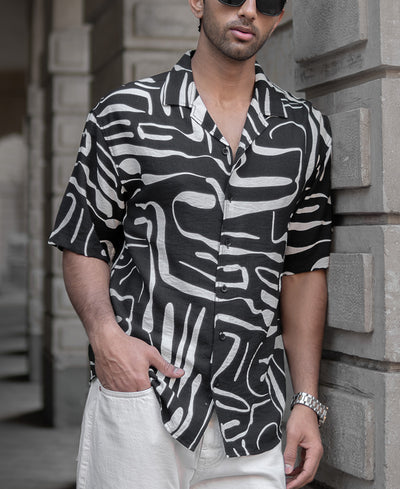 Black Abstract Flowy Printed Shirt