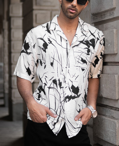 White Abstract Flowy Shirt